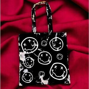 NWT Wool + Pepper Co. Tongue Out Black & White Tie dye Cotton Tote Bag